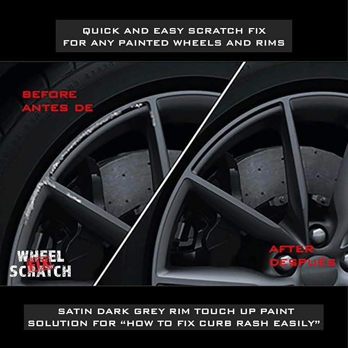 Gray Rim Touch Up Paint Kit, Car Wheel Scratch Repair Kit, Wheel Touch Up Paint Pen, curb rim repair kit, curb rash repair Kit, Universal Rim Alloy Wheel Paint Dark Gray (Satin Dark Gray)