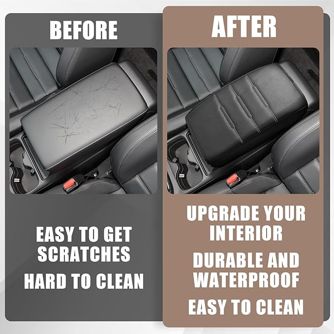 Muslogy Center Console Cover Compatible with 23 24 2025 2026 Honda CR-V Accessories CRV Hybrid LX EX EX-L Sport Touring Armrest Cover Lid Cushion Protector Vegan Leather Extra Soft(Black/White Trim)