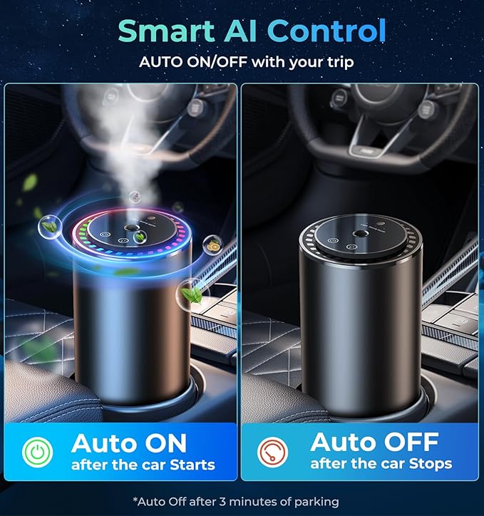 Drift Car and Home Diffuser Smart Air Freshener, Auto On/Off, Cordless & Portable, Works Silently, Refill Oil Aroma with 120Days Long-Lasting Scent, Travle Gifts for Men, Easter's Day-Forest