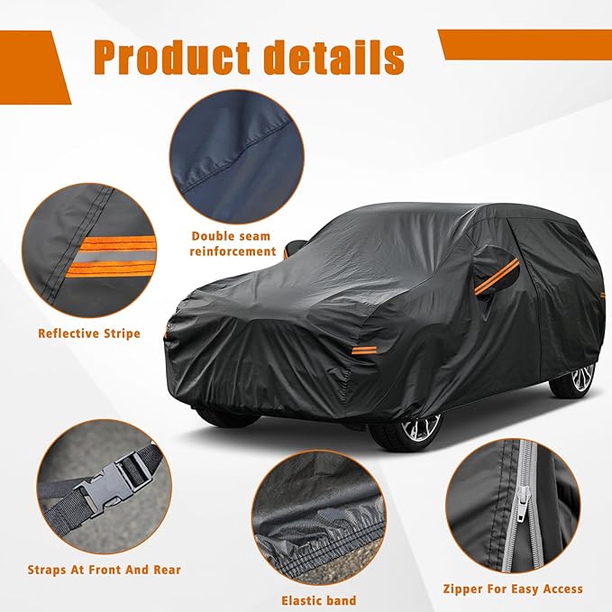 Kayme 7 Layers SUV Car Cover Custom Fit for Ford Escape (2000-2025) Waterproof All Weather for Automobiles, Outdoor Full Cover Rain Sun UV Protection.Black