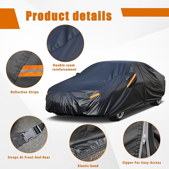 Kayme 7 Layers Car Cover Custom Fit for Toyota Corolla Sedan (1996-2025) Waterproof All Weather for Automobiles, Outdoor Full Cover Rain Sun UV Protection with Zipper Cotton/Black