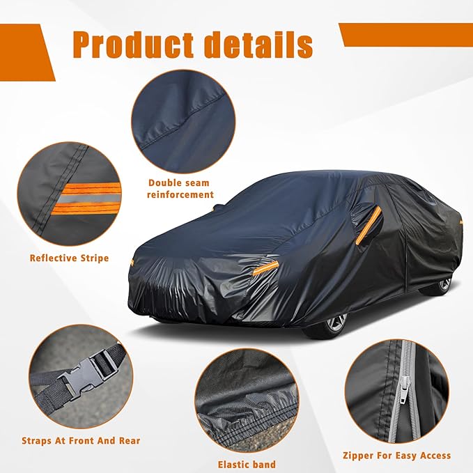 Kayme 7 Layers Car Cover Custom Fit for Honda Civic Sedan/Coupe (1991-2025) Waterproof All Weather for Automobiles, Outdoor Full Cover Rain Sun UV Protection with Zipper Cotton/Black
