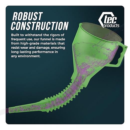 FlexAll Long Flexible Funnel for Automotive Use - Durable Nitrile Rubber - Ideal for Car Oil Change, Transmission Funnel Fluid, Diesel, Fuel, Gas - Made in USA - Green (16 x 5 Inches)