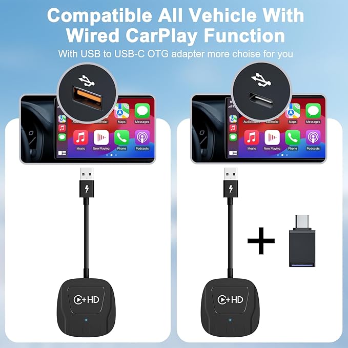 Wireless CarPlay Adapter with HDMI Input Port, 2-in-1 Car TV Mate CarPlay Wireless Adapter Converter Compatible with Switch, TV Sticks for Cars with Factory Wired CarPlay, Streaming Devices for TV
