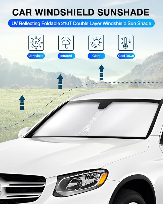 KUST Windshield Sun Shade for 2016–2022 Mercedes-Benz GLC 300 Window Shade Sun Visor Cover Foldable Blocks UV Rays Keep Your Car Cooler