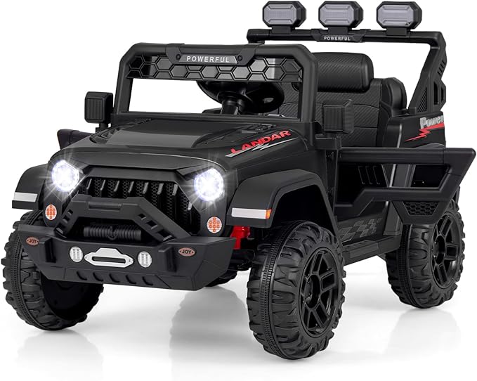 Costzon Kids Ride on Truck, 12V Electric Ride on Car with Remote Control, 3 Speed & Spring Suspension, Wireless Connection, USB, Music, Light, Kids Ride on Toys for Boys Girls (Black)