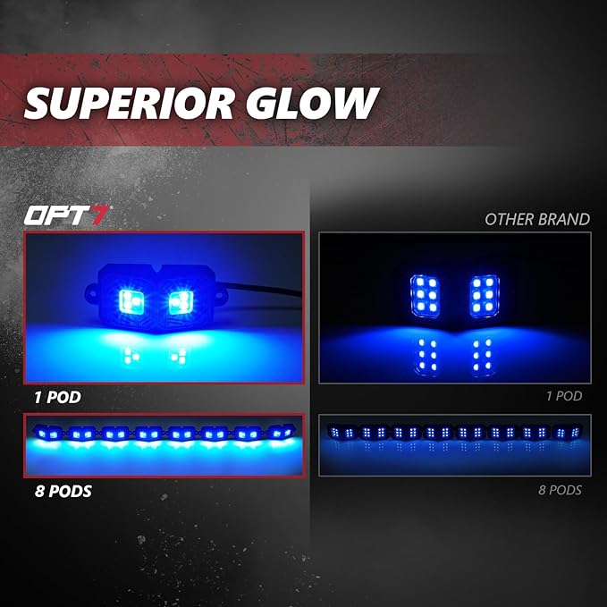 OPT7 Photon RGB LED Magnet Rock Lights with APP & Remote Control, 8 Black Pods Wide Angle Multicolor Neon Underglow Lighting Kit with Extension Wire, IP68 Waterproof for Offroad Truck Jeep RZR ATV UTV