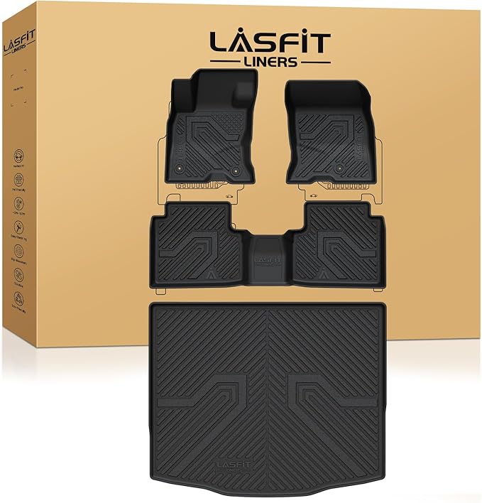 LASFIT Floor Mats and Cargo Liner for Ford Escape Hybrid 2020-2025(NOT for Gasoline Models) All Weather Protector TPE Custom Fit Car Floor Liners, 1st & 2nd Row & Trunk Set, 4PCS Black