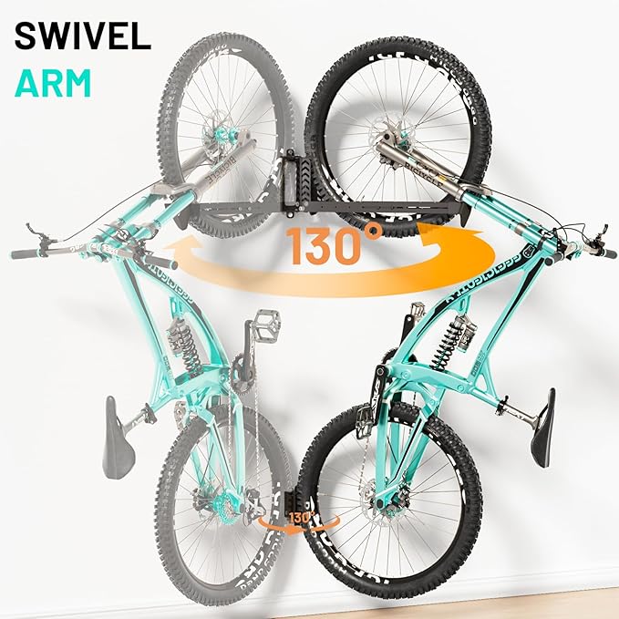 3-Pack Swivel Bike Rack Wall Mount, Bike Hangers for Garage, Space-Saving Vertical Bike Holder, Holds up to 77 lbs, Bicycle Wall Hanger Storage, No Heavy Lifting Required Indoor Hanging Bike Rack