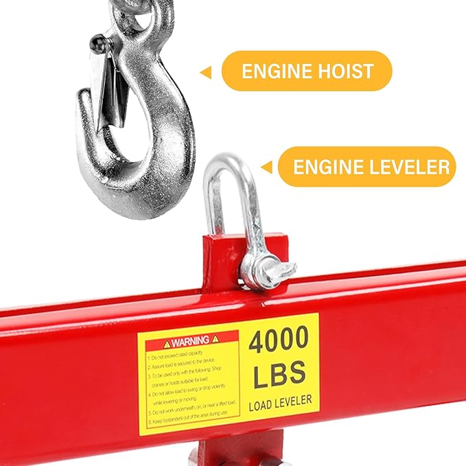 4000lbs 2 Ton Load Lever Engine Hoist Crane Cherry Picker Lift Tool Heavy Duty, Red (Load Leveler)
