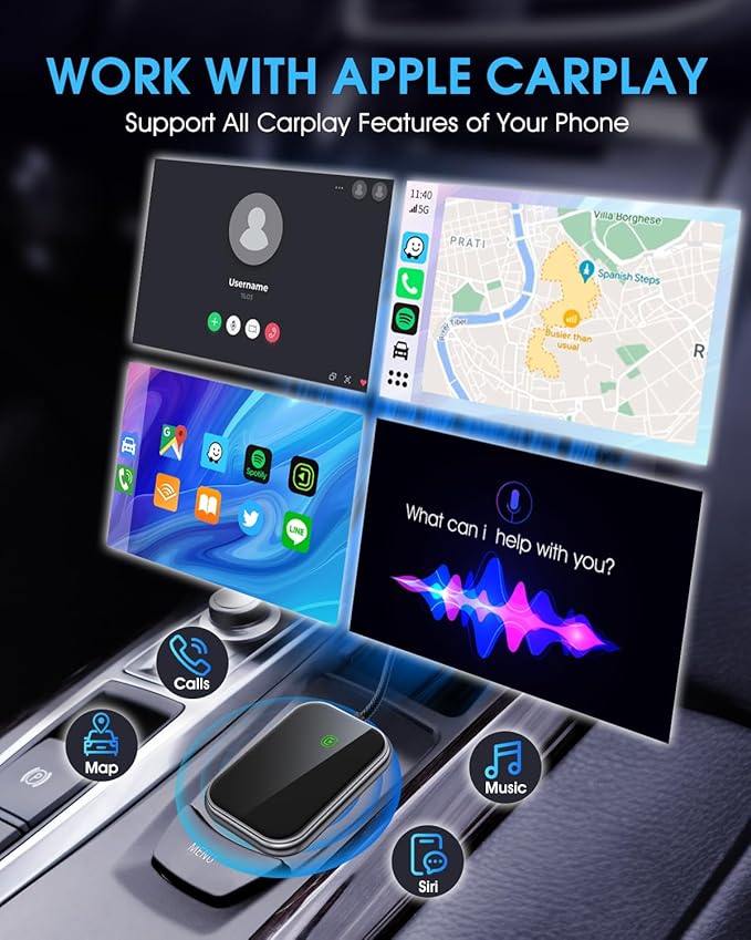 Wireless CarPlay Adapter - Fast & Stable Connection for Carplay Wireless Adapter Convert Factory Wired to Wireless CarPlay Dongle Plug & Play Car Play Fit for iPhone iOS 10+ (Dark Grey)