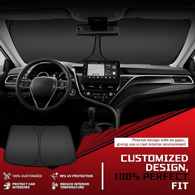 Windshield Sun Shade for Ford F150 2021-2025 Foldable Sun Sunshade for Car Front Window Blocks UV Rays and Heat Automotive Interior Protector Custom Fit Accessories
