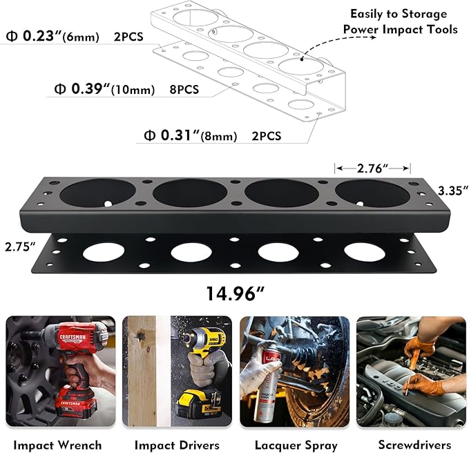 MUTUACTOR Super Power Tool Organizer, Non-Slip 4 Drill Holder Magnetic Mount with 2 Layer Heavy Duty Metal Storage Rack, Garage Tool Organizer with Screwdriver, Plier, Impact Drill Drivers