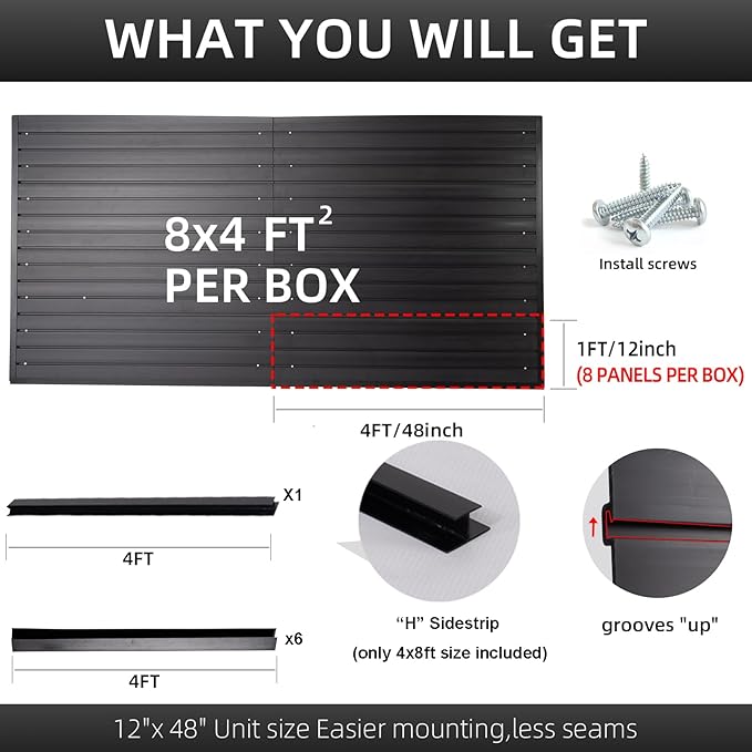Slat Wall Paneling Garage Wall Organizer, Black Slatwall Panels 4x8 ft Garage Tool Organizer Wall Mount Garage Slat Wall Storage Systems, Slat Board PVC Wall Panels Garage Storage Organization Product