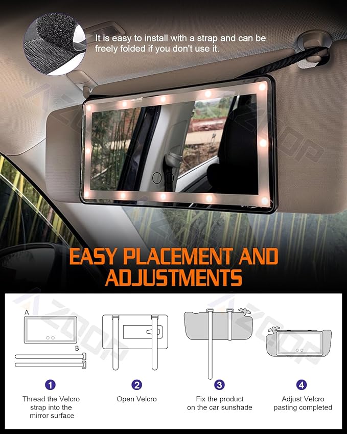 Car Sun Visor Vanity Mirror Compatible for Tesla Model 3 Y S X, Makeup Mirror with 3 Light Modes, Dimmable Touch Screen, Rectangular White, Car Vanity Mirror with Lights