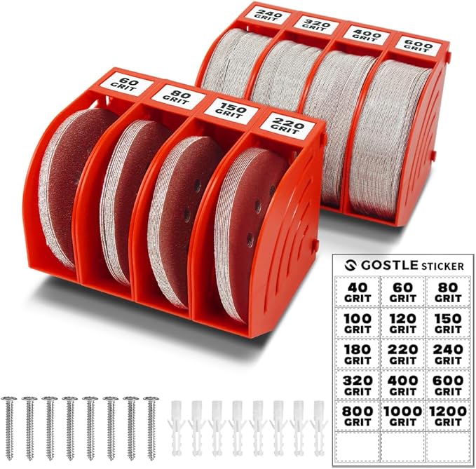5 Inch Professional Sanding Discs Storage Bins - 8 Bins Set for Efficient Organization, Offset Snap-On Connection, Grit Classification, Space-Saving Design and Versatile Application, Red