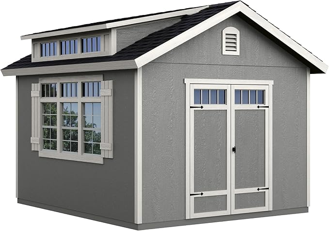 Handy Home Products Windemere 10x12 Do-it-Yourself Wooden Storage Shed with Floor, Beige