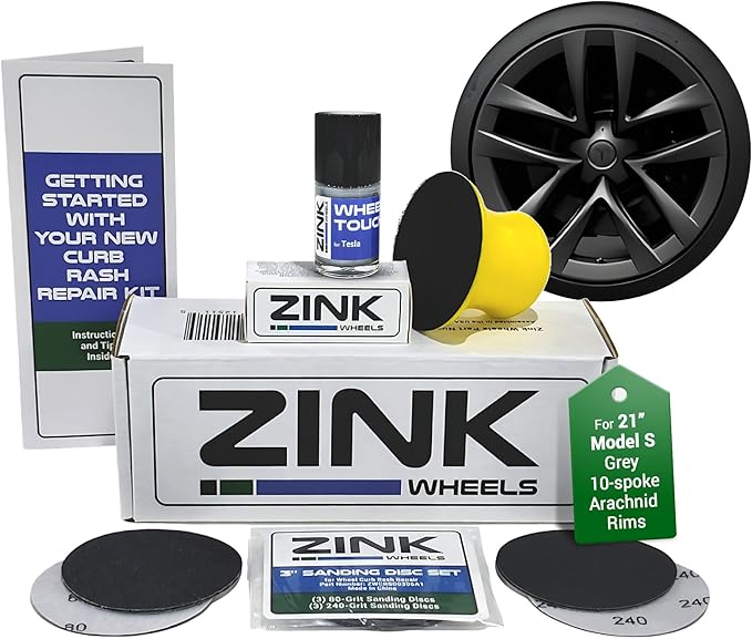 Premium Tesla Wheel Curb Rash Repair Kit for Model S 21-inch Grey Arachnid Rims - DIY Kit with Color-matched Touch Up Paint - Made in USA