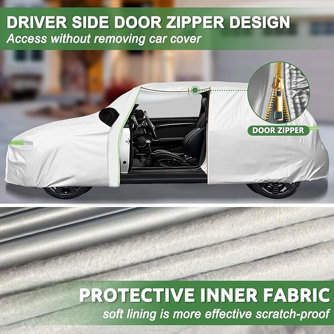 Car Cover for 2014-2025 Mini Cooper/Cooper S/Hardtop/Clubman/Countryman 4 Door,Full Exterior Car Covers for Automobile All Weather Waterproof Heavy Duty,Zipper/Cotton UV Proof Custom fit【210T Taffeta】