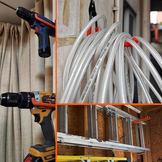 Heavy-Duty Garage Hooks -2 Pack Type large J - Anti-Slip Coated Wall-Mounted Hooks Wall Mount Storage Organizer for Hanging Power and Garden Tools, Ladders, Hose, Bikes, Ropes, Bulk Items, and More