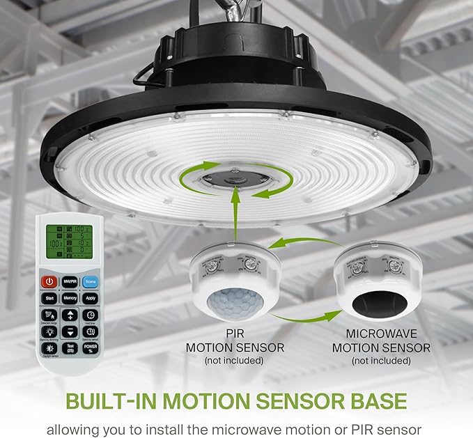 ASD LED High Bay UFO Light Fixture, Commercial Shop Lighting | Dimmable, IP69K Waterproof, DLC Premium, UL Listed | 500W 71400LM 5000K 100-277V | Warehouse, Garage, Workshop Lamp | Black