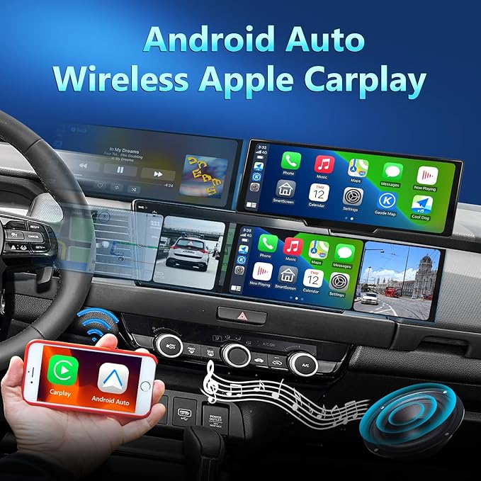 Portable Carplay Screen for Car, 9.28" HD Carplay and Android Auto Screen, Touch Screen with 4K Dash Cam,Audio Receivers GPS Navigation, Mirror Link, Car Play, AUX,Siri,AirPlay