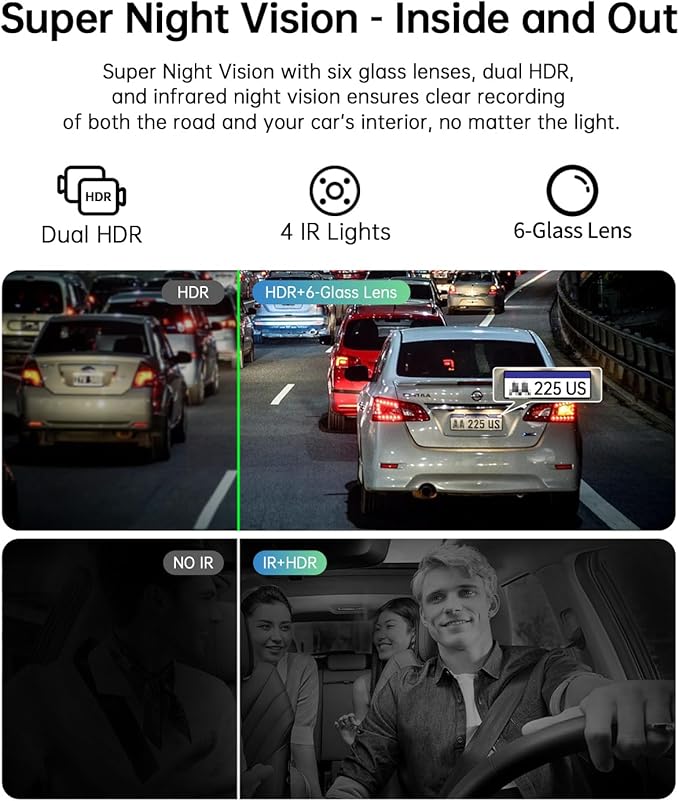 2.5K+1080P Dual Dash Cam Front and Inside, WiFi & GPS Dash Camera for Cars with 32G Card, IR Night Vision, 3" IPS Screen, Inside Car Camera for Taxi Driver, Support 256GB Max, App Control