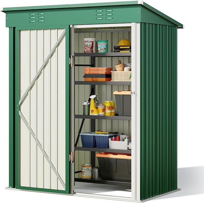 Bealife 5' x 3' Outdoor Storage Shed Clearance, Metal Outdoor Storage Cabinet with Single Lockable Door, Waterproof Tool Shed, Backyard Shed for Garden, Patio and Lawn(Green)