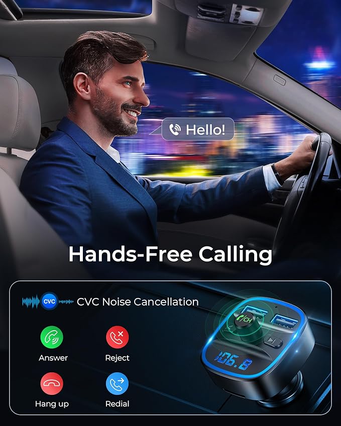 LENCENT FM Transmitter, Bluetooth FM Transmitter Wireless Radio Adapter Car Kit with Dual USB Charging, Audio Receiver Car Charger MP3 Player, Support Hands-Free Calling, TF Card & USB Disk