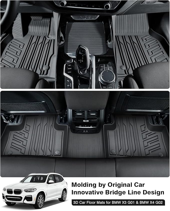 Powerty Floor Mats for 2018-2024 BMW X3 / 2019-2024 BMW X4, Custom Fit for BMW X3 Accessories, 3D TPE All Weather Car Mats Heavy-Duty Floor Liners (Fit All Models)