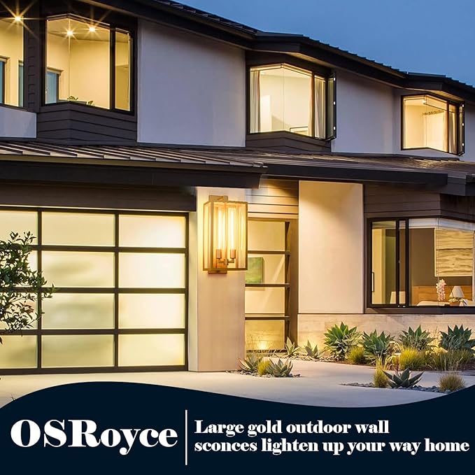 Outdoor Wall Sconce, 21" Large Gold Wall Mount Lamp, Outside Lights Front Porch Light, Waterproof Modern Porch Lighting Exterior Lamp for Front Door, Entryway (Bulbs Included)