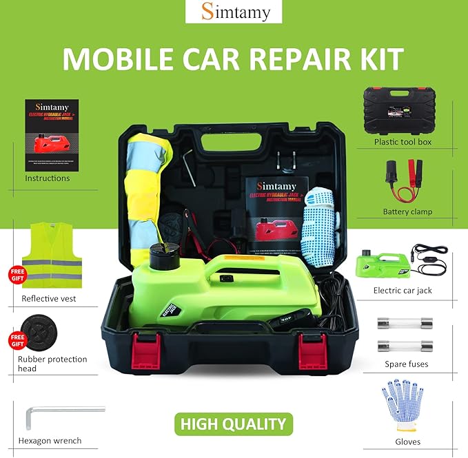 Electric Car Jack 5Ton 12V Hydraulic Car Jack Lift (Lifting Range: 6.1~17.7 inch) Built-in Safety Hammer, and LED Light for SUV MPV Sedan Truck Change Tires Garage Repair