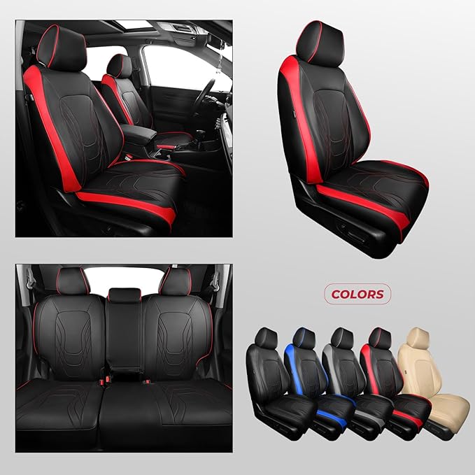 FREESOO Seat Covers for Honda CRV, Custom Fit Seat Covers Full Set, CRV LX EX EX-L Sport Touring Special Edition Trailsport Hybrid & Gas 2023 2024 2025 2026, Waterproof Leather Seat Cover, Black & Red