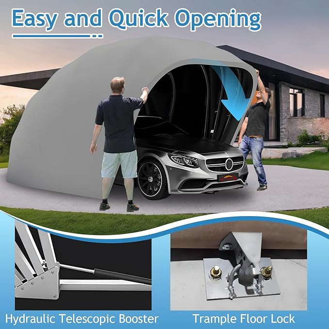 Heavy Duty Carport, Semi-Automatic Retractable Garage, Stainless Steel Folding Car Port, Portable Outdoor Car Tent, for Parking Lot, Yard, Garden, Grey, All Weather Proof, 5.5 * 2.5 * 2.3m