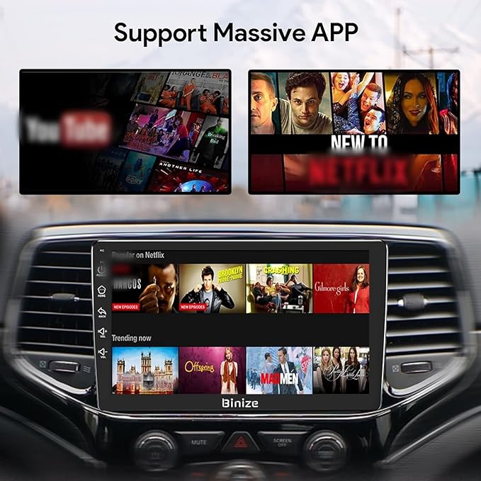BINIZE Android Double Din 10.1 Inch Touch Screen Bluetooth Car Radio,Radio with Wireless Carplay＆Android Auto,GPS Navigation Receiver,Bluetooth,FM,Dual USB,Mirror Link,Support Backup Camera【2+32】