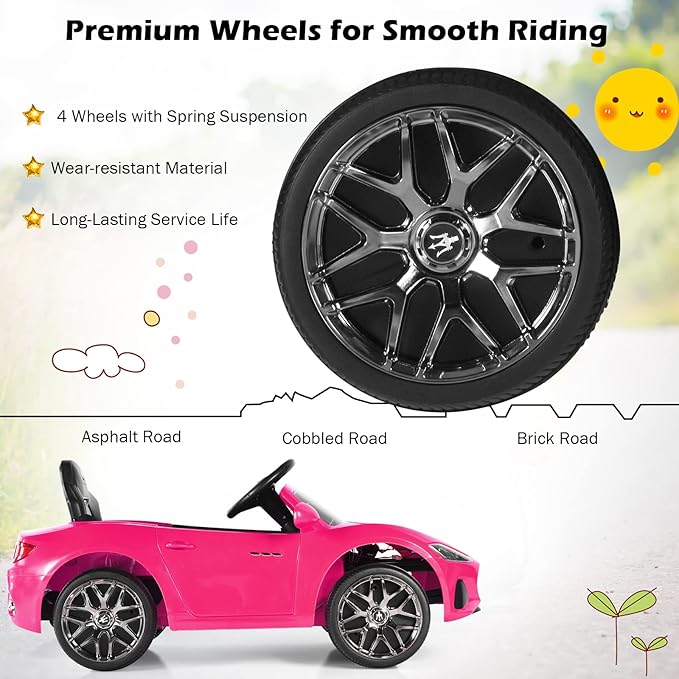 Costzon Ride on Car, Pink Licensed Maserati Gbili 12V Battery Powered Electric Car with Parent Remote Control & Manual Modes, Horn, Lights, MP3, Kids Car Toy Maserati Car for Boys Girls Toddlers Gift