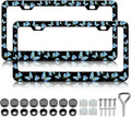 Blue Flower Butterfly License Plate Frames - 2 Pack Beautiful Butterfly Stainless Steel License Plate Holder,Rust-Proof Waterproof Car Decorative Tag Frame with Screws Fasteners Caps