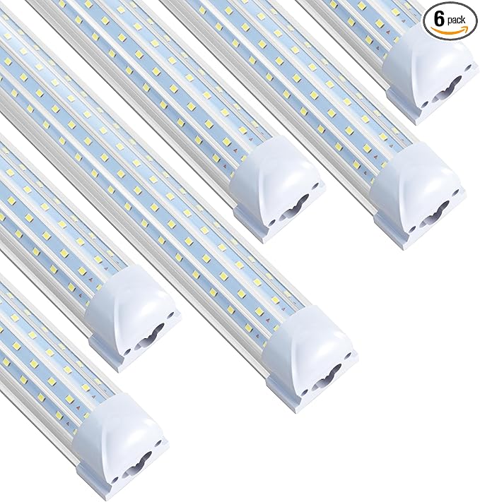 6 Pack 8FT T8 LED Shop Lights, 120W Integrated Tube Light, 19200LM 6000-6500K Daylight, Linkable Lighting, Plug & Play Energy-Saving Commercial Bay Lighting for Garage Warehouse Basement (V8)