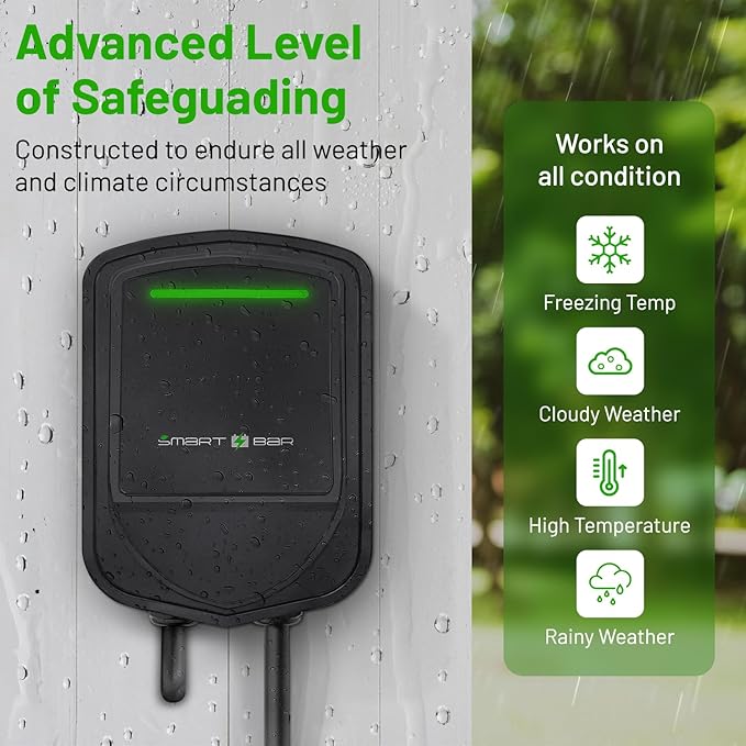 SBB Home Smart Level 2 EV Charger up to 48Amp, 240V Indoor/Outdoor Fast Car Charging Station with App, Wi-Fi Enabled EVSE, Hardwired Electric Car Charger Compatible with All EV Models