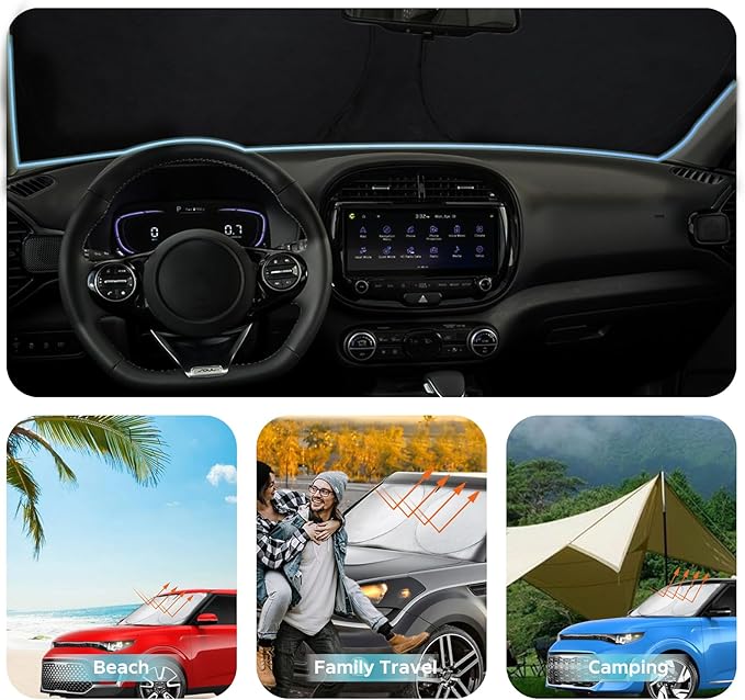INSAUTO for Soul Windshield Sun Shade Window Sunshade Custom-fit 2020-2026 Kia Soul Wagon Windshield Cover Foldable Sun Visor Thicken 4-Layer Reflective Protector Block UV Rays Car Accessories