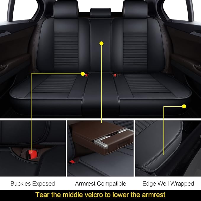 LINGVIDO Car Seat Covers, Breathable and Waterproof Faux Leather Automotive Seat Covers for Cars SUV Truck Sedan,Universal Anti-Slip Seat Cover with Backrest (Full Set, Black-Blueline)
