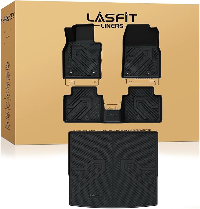 LASFIT Floor Mats & Trunk Mat Fit for Mazda CX50 2025 2024 2023 (Not for Hybrid) Custom Fit CX 50 Floor Liners TPE All Weather Car Mats Accessories, 1st & 2nd Row & Cargo Mat for CX-50-Black
