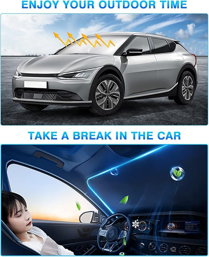 KUST Windshield Sun Shade for Kia EV6 2022 2023 2024 2025 Window Shade Sun Visor Cover Foldable Blocks UV Rays Keep Your Car Cooler