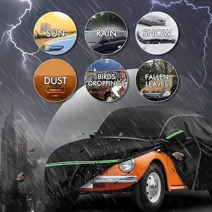 for VW 1960-1980 Volkswagen Beetle Bug Sedan 2-Door Saloon Car Covers 210D Outdoor Waterproof UV, Custom-fit Protective Full Covers with Cotton Layer, Zipper Door, Reflective Strip, Storage Bag