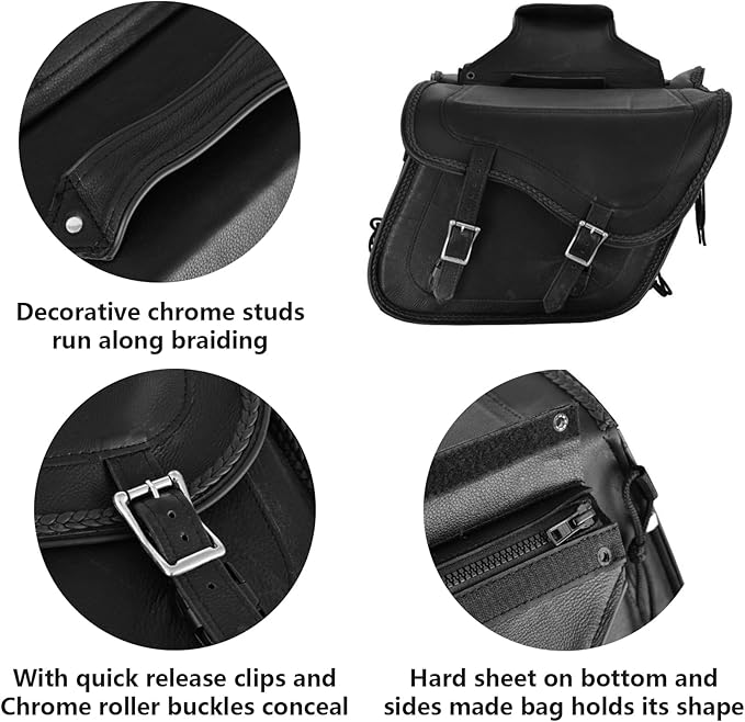 GARGOYLE BELLS Motorcycle Saddle Bags Leather Motorcycle Luggage Bag with Gun Holsters For Softails Sportsters and Choppers Tool Bags For Motorcycle (Black PVC-Style 2, 14" x 8" x 11")