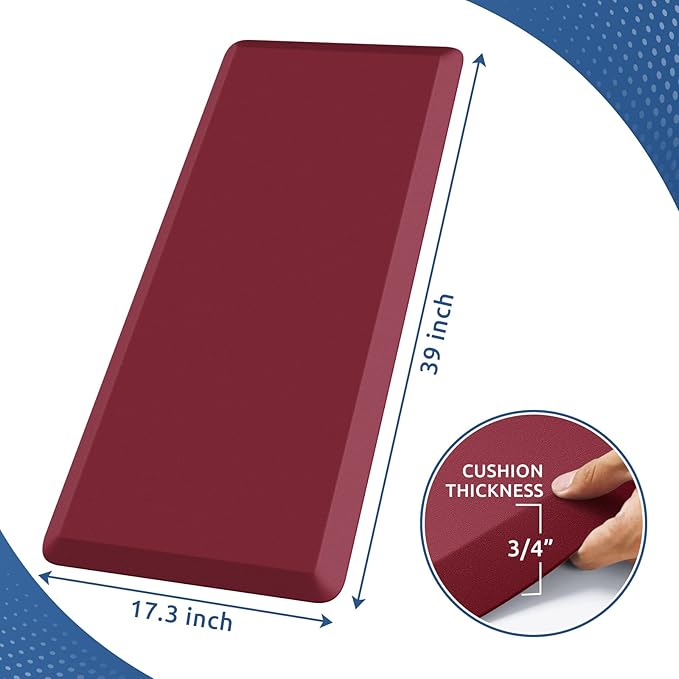 KitchenClouds Kitchen Mat Cushioned Anti Fatigue Kitchen Rug 0.8inch Waterproof Non Slip Kitchen Rugs and Mats Standing Desk Mat Comfort Floor Mats for Kitchen Sink Office (17.3"x39",Red)