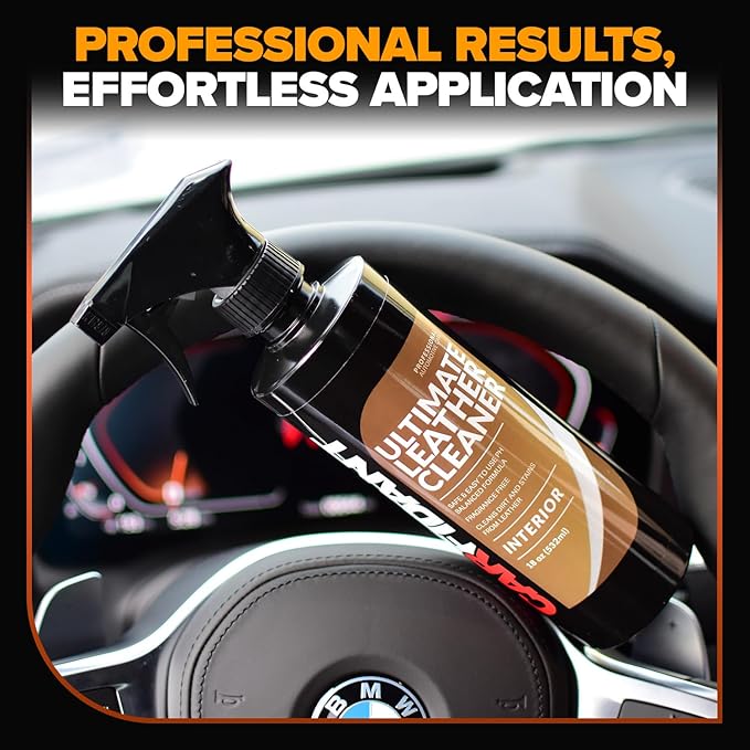 Carfidant Leather Cleaner & Conditioner Kit - Car Seat, Couch, Sofa, Shoes, Bags, Furniture - Restores & Protects - Includes Cleaning Pad & Microfiber Towel - pH Balanced Leather Care