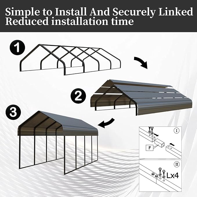 10x20FT/20x20 FT Metal Carport Heavy Duty for 2 Cars - Frame Shelter Car Garage Kits for All-Weather,Car Canopy Reinforced with Safe Boat Cover Car Ports for Yard Protection (10 x 20ft)