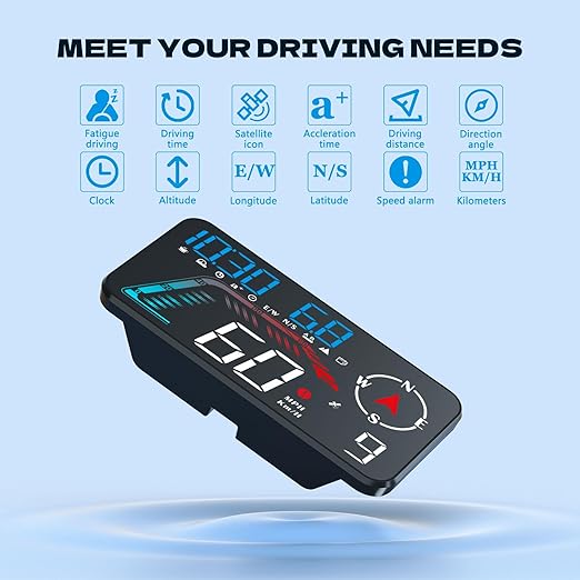 Hud Car Head Up Display G12 with HD LED Display for All Speedometer for All Speedometer Models, with Adaptive Light Sensing