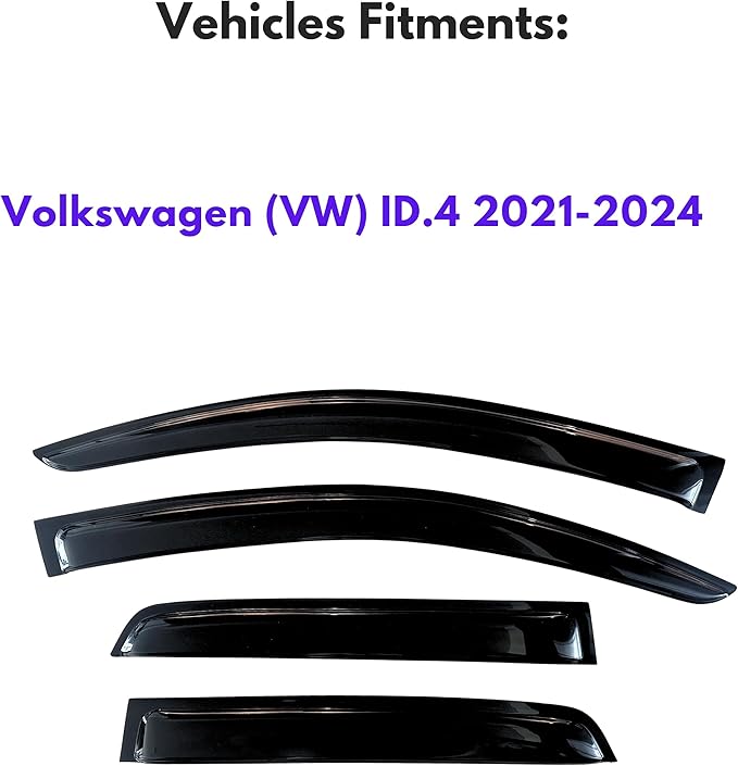 KPY Window Visor Compatible with Volkswagen (VW) ID.4 2021-2024, 4PC Rain Guard Side Window Vent Deflectors Tape-On Style, 2021 2022 2023 2024
